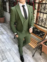 Trajes de novio hechos a medida para hombres, esmoquin de novio verde oliva, solapa de muesca, padrino de boda, mejor hombre, 3 piezas (chaqueta + pantalones + chaleco + corbata) C894