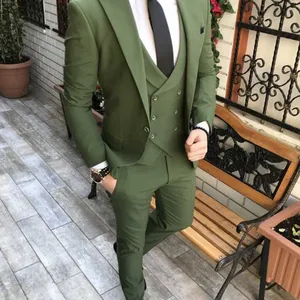 -Erkekler için ısmarlama Damat Takım Elbise, Çentik Yaka, Smokin Düğün, Groomsmen, Ceket, Pantolon, Yelek ve papyon, Zeytin Yeşili, En iyi Adam, 3'lü pc, C894 zeytin yeşili pantolonlarda 12 büyük satış-no. 5