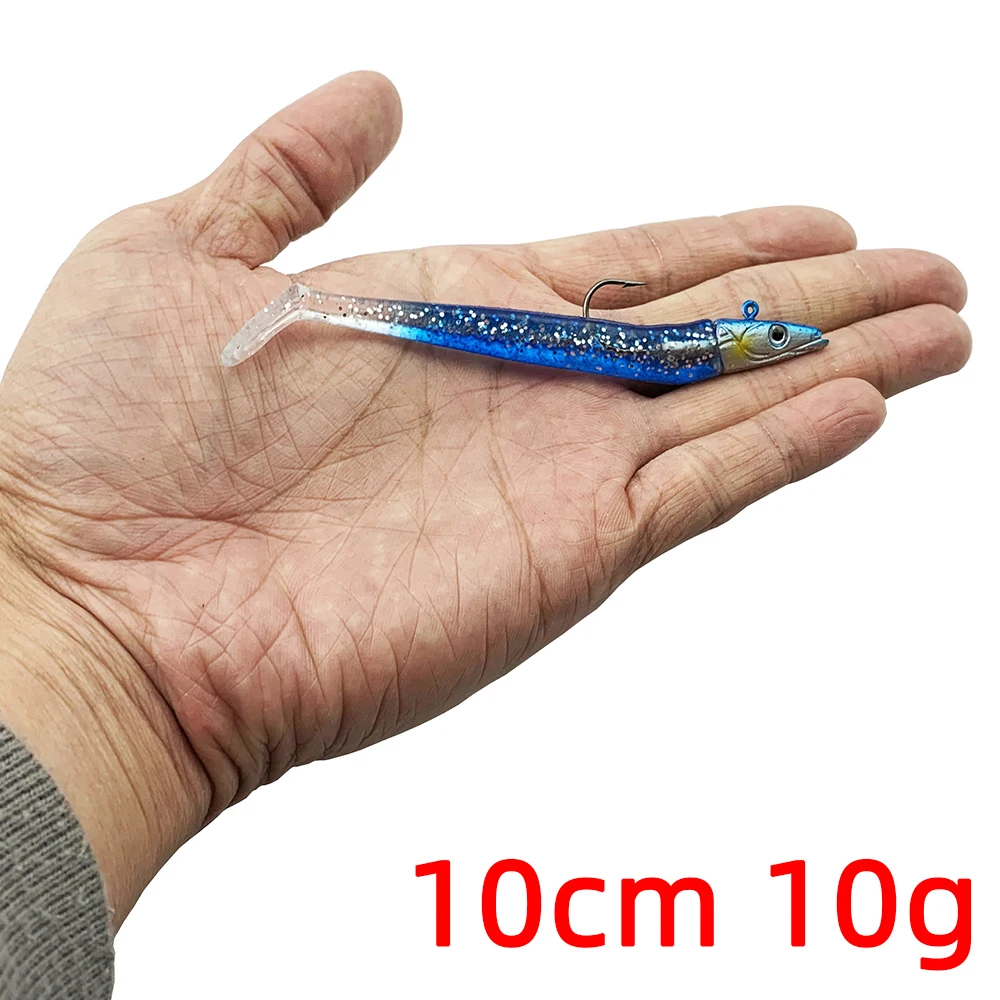 10g 19g 34g Glow Eel Soft Lure Wobbler Artificial Bait Silicone Sea Bass Pike Rockfish Grouper Carp Fishing Sink Jig Head Tackle