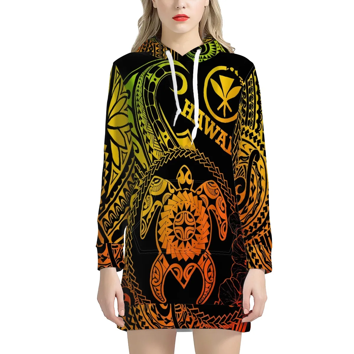 Wholesale Price Polynesian Traditional Tribal Print Hoodies For Women Customized  Sweater Dress Women Dresses