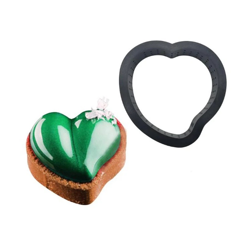 Silicone Mold Heart With Tart Ring Dessert Cutter Tray Cake Decorating Tool Perforated Mousse