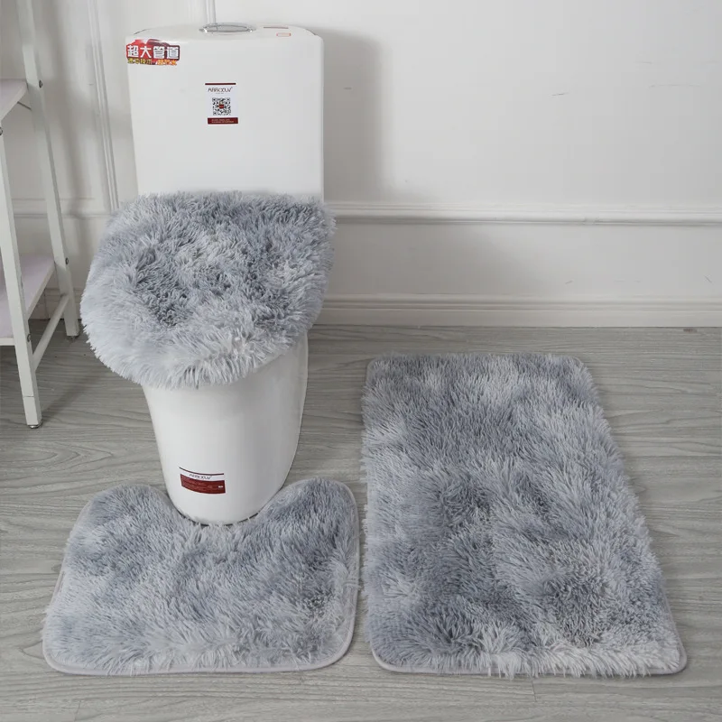 Three-pieces A set Hairy Carpet Plush Toilet Non-Slip Foot Mat Bathroom Absorbent Suit New Year 2022 Home Decoration