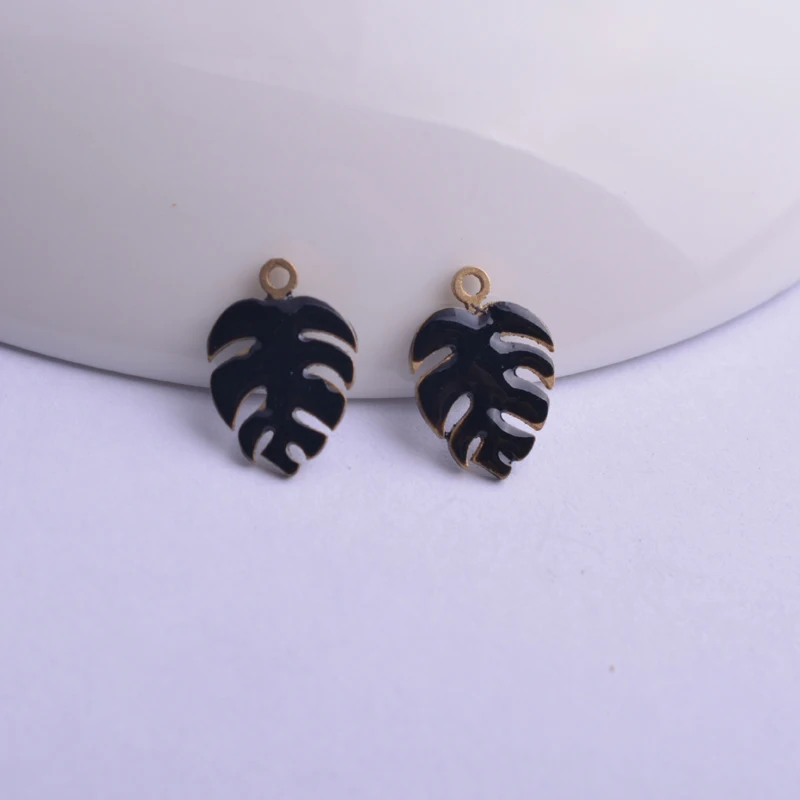 30 Stück 9*13mm beidseitig emaillierte Monstera-Anhänger aus Kupfer, Pflanzenblatt-Anhänger für DIY-Schmuckherstellung – Detail 9