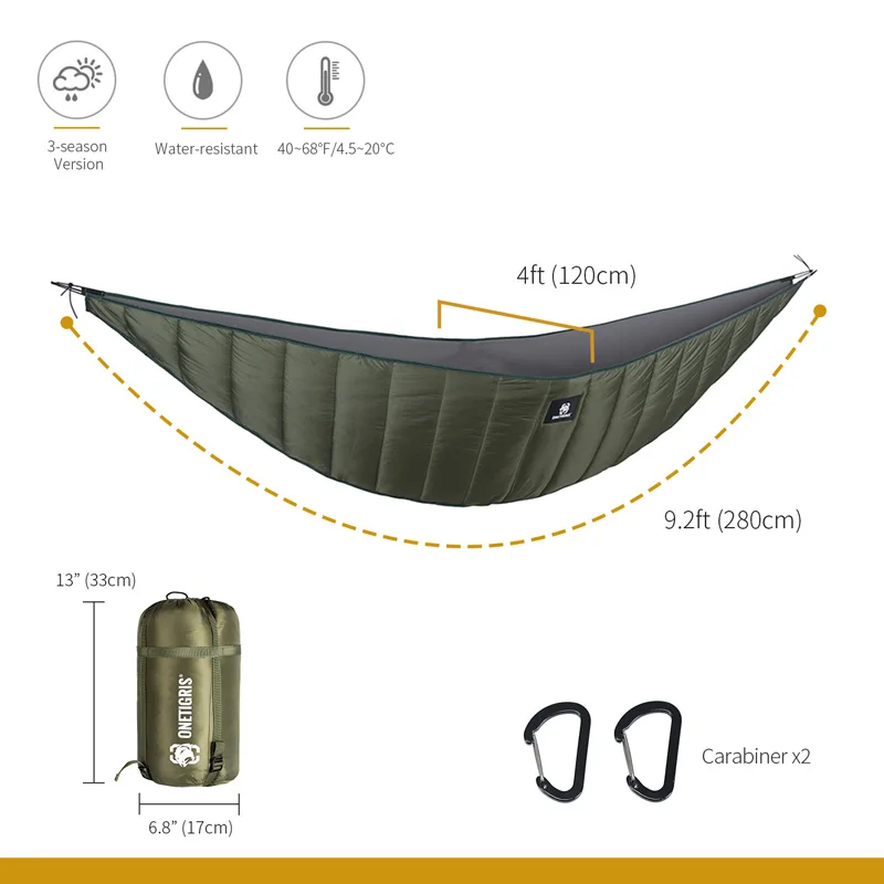 OneTigris Lightweight Full Length Hammock Underquilt Under Blanket 40 F to 68 F (5 C to 20 C) 3 Searons Underquilt