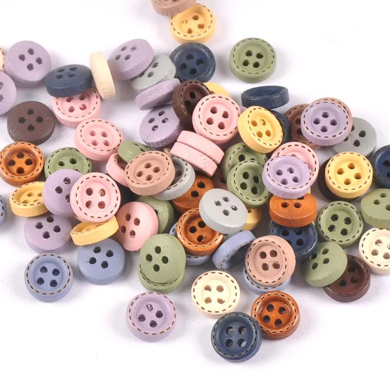 Multicolor Wood Decoration Buttons For DIY Sewing Clothing Accessories Scrapbook Crafts Supplies Home Decor 10mm 100pcs m2599