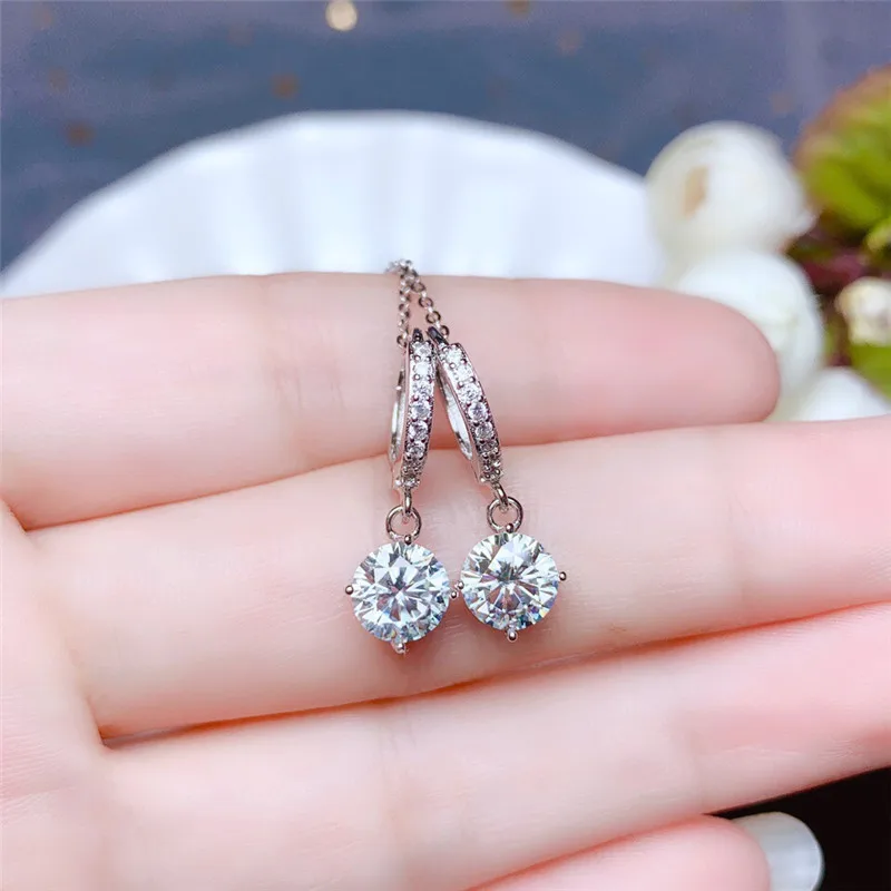 

LeeChee Moissanite eardrop 1CT 6.5mm VVS1 engagement gift Diamond Test Passed earrings real 100% 925 Solid Sterling Silver