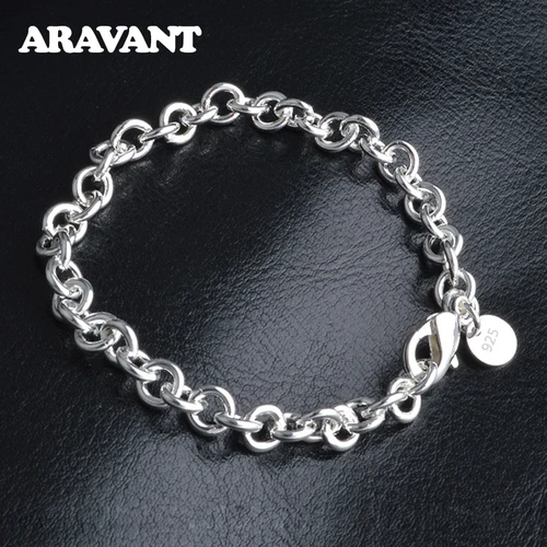 Aravant 925 스털링 실버, 여성용 링크 체인 팔찌, 패션 쥬얼리, 6mm