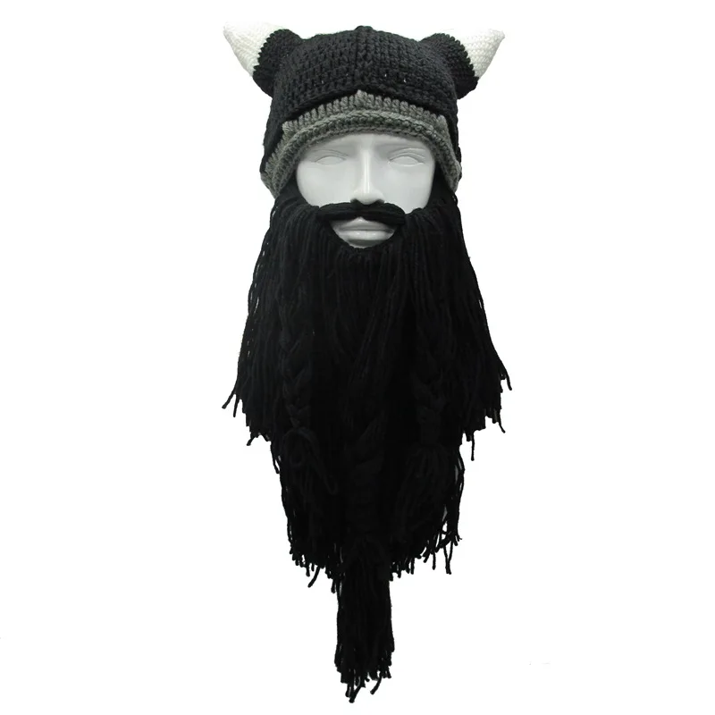 2020 Knit Viking Beard Horn Hat Crazy Ski Cap Barbarian Beanie Halloween UK Cosplay  Vintage Winter Warmer Wool Cap Brand Hat