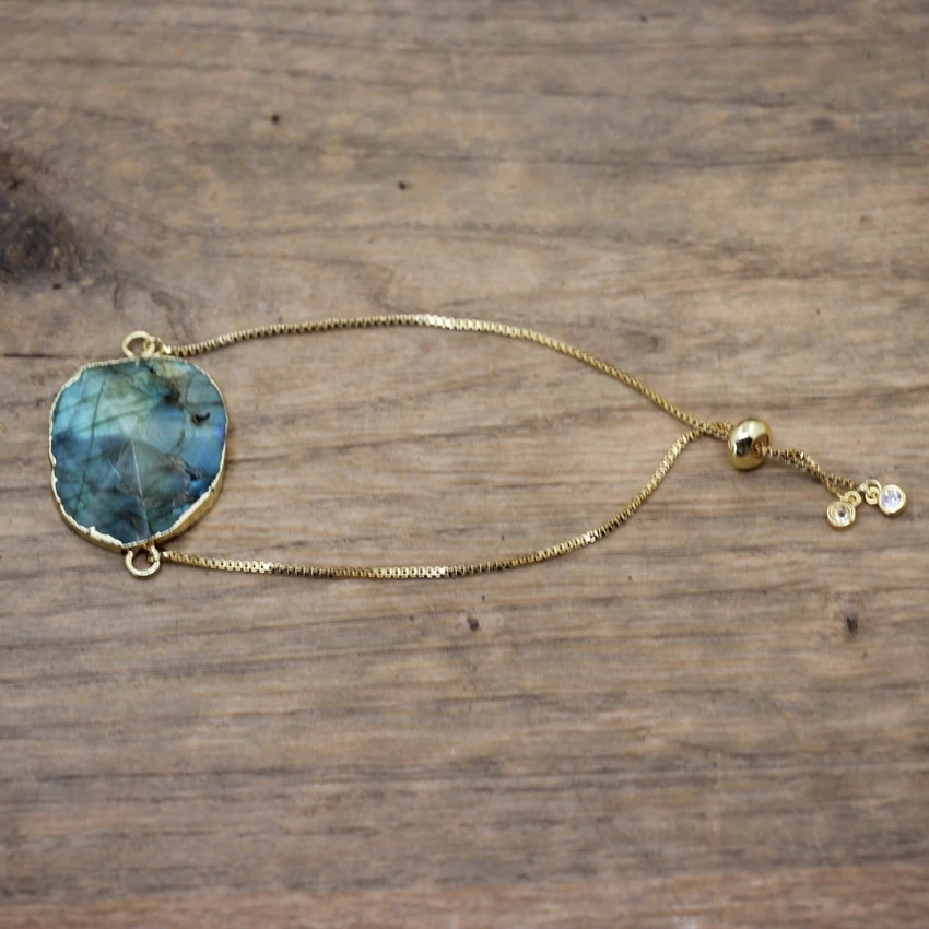 Labradorite Crystal Pyramid Brass Chains Adjustable Bracelet Amethysts Rose Quartzs Fashion Jewelry Dropship QC2030 image 6