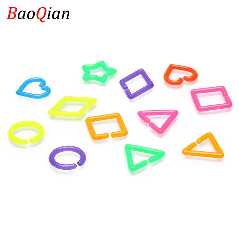 100pcs Plastic Mixed Color Geometric Shape Open Ring For DIY Jewelry Making Children\'s Pendant Open Jump Rings Accessories