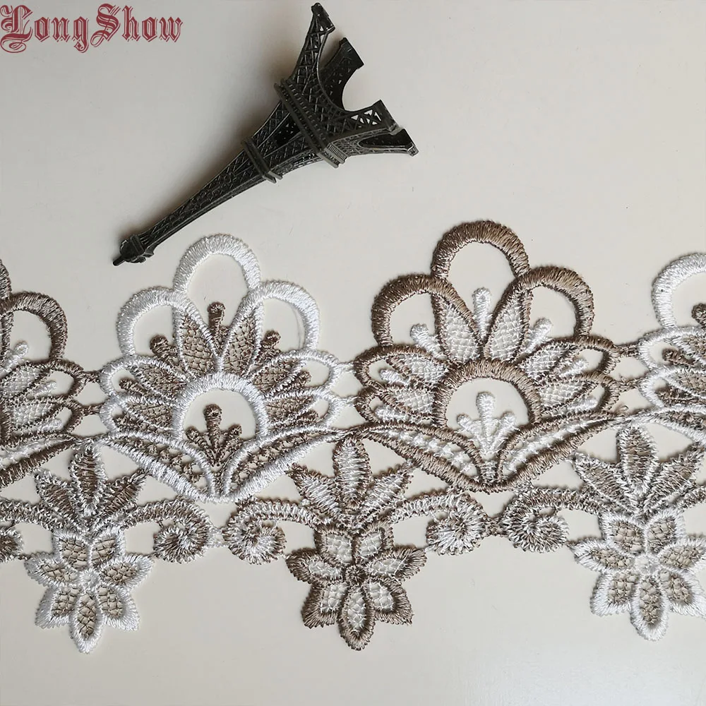 2Yards 9cm Width Pure Polyester 2-Tone Embroidered Lace Trim DIY Craft Material Apparels Accessories