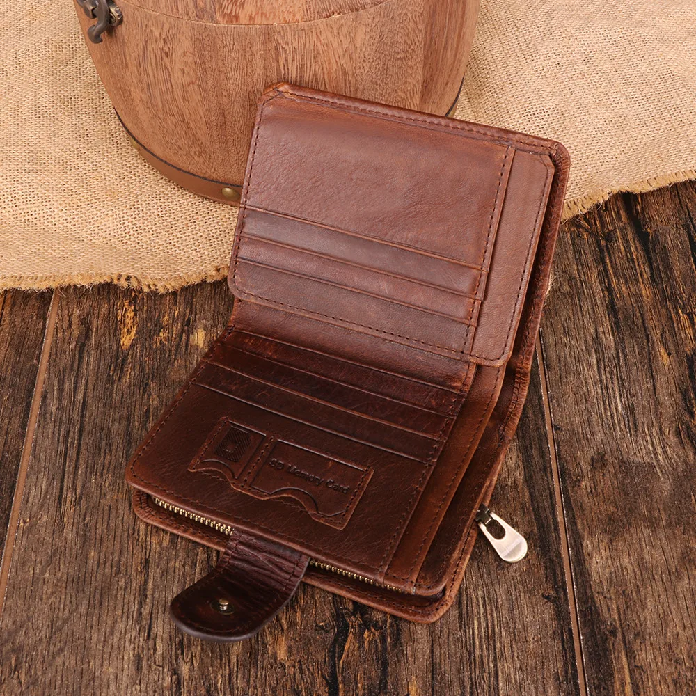 RETROGOO – portefeuille RFID à trois volets en cuir véritable pour homme, porte-cartes SIM, fermeture éclair, poche pour pièces de monnaie, bonne qualité, Cowboy Cartera