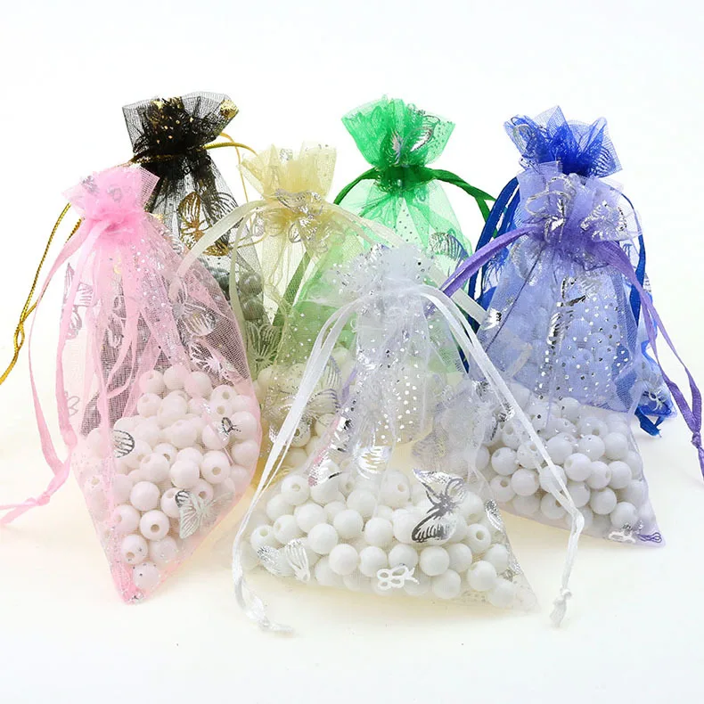 100pcs/lot 9x12cm Butterfly Wedding Gift Bags For Jewelry Bags And Packaging Organza Bag Drawstring Bag Storage Pouches