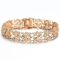 New 585 Rose Gold Color Bracelet Bangle for Women Ladies Fashion Cut Out Carved Flower Heart Oval Jewelry Party Gift HCBM04