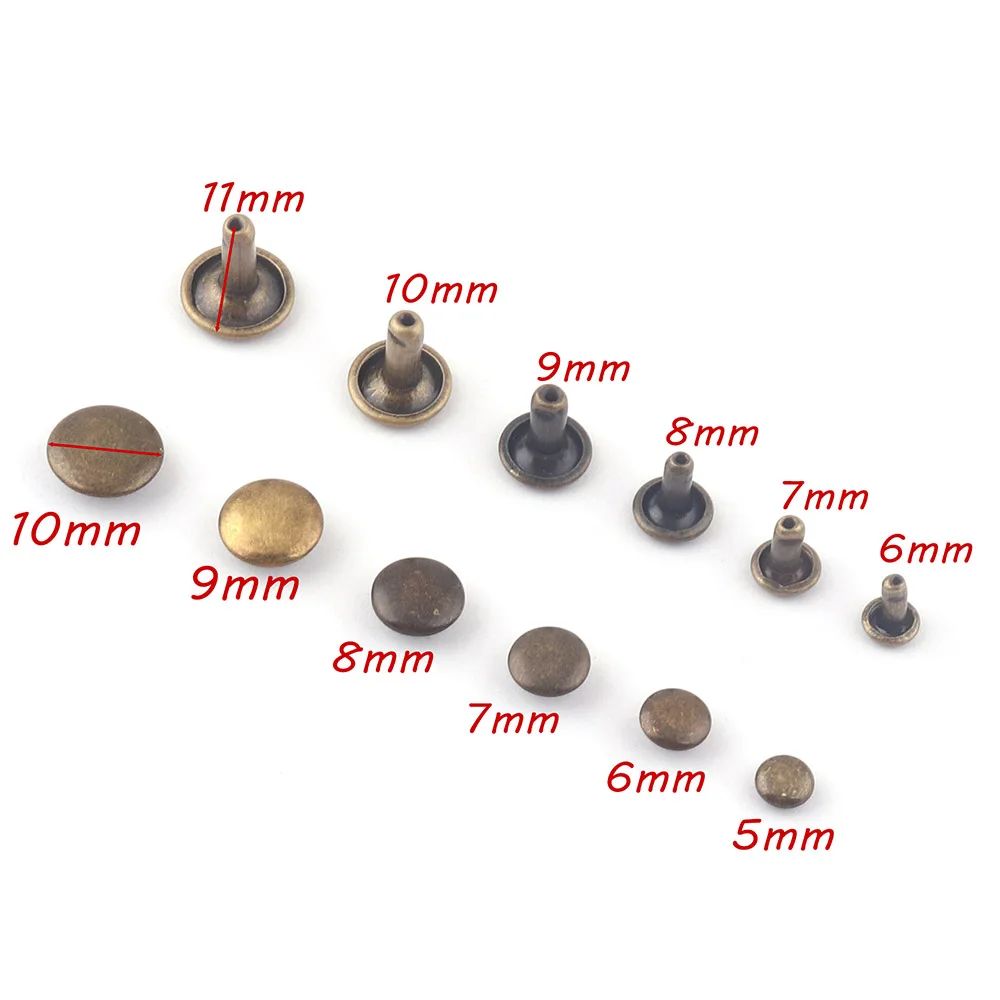 Bronze Double Cap Metal Button Round Rivet Rivet Studs for Purse Bags Handbags Shoes Jeans Belts Webbing Leather Craft DIY