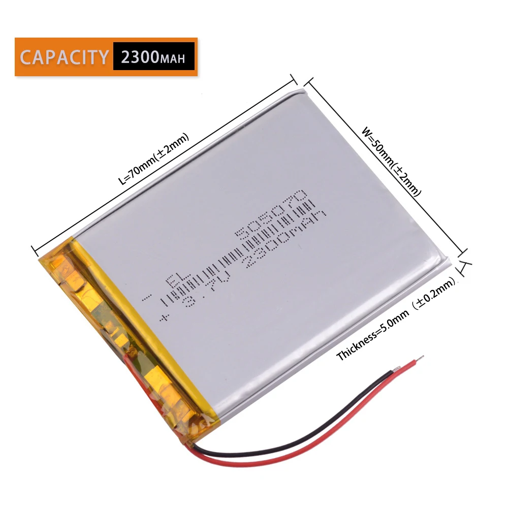 3.7V 505070 055070 2300mAh Rechargeable Lithium Li-ion Polymer Battery 505068 Batteries