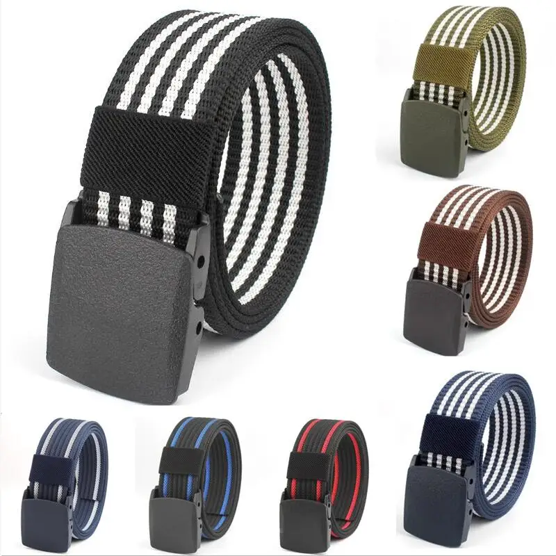 Striped Canvas Men's Belt Lightweight Hard Plastic Buckle Nylon Outdoor Sports Leisure Belt for Men 2022 New Spot Wholesale