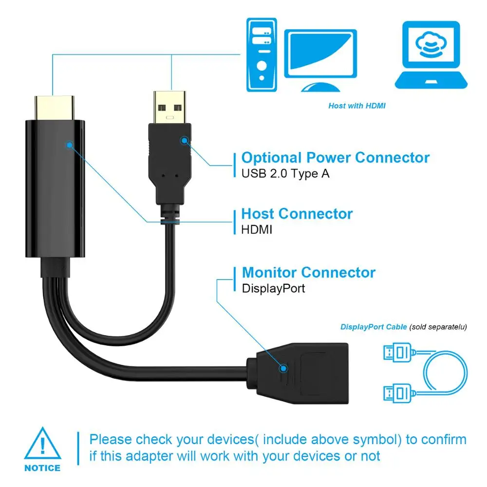 HDMI Male Extensions 3840x2160 UHD 4K to DisplayPort Female  Adapter 15cm Cable with USB2.0 Power for HDMI PC DP Display