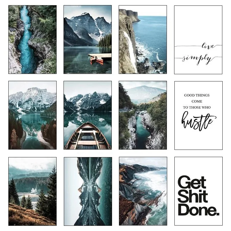 

Seascape Natural scenery Mountain And River Decoration Landscape Painting Poster, living room sofa background wall Canvas Art