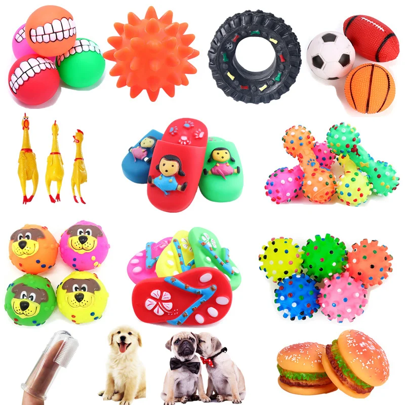 Cute Dog Toys Cat Clean Chew Toys Pet Ball Shape Hamburger Squeaky Interactive Playing Puppy Playing Training Funny Chewing Toys