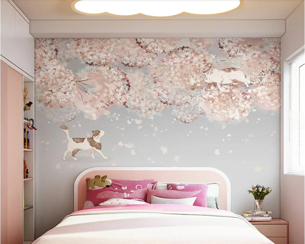 beibehang Customized modern minimalist Nordic wallpaper Japanese style cherry blossom bedroom wall papers home decor