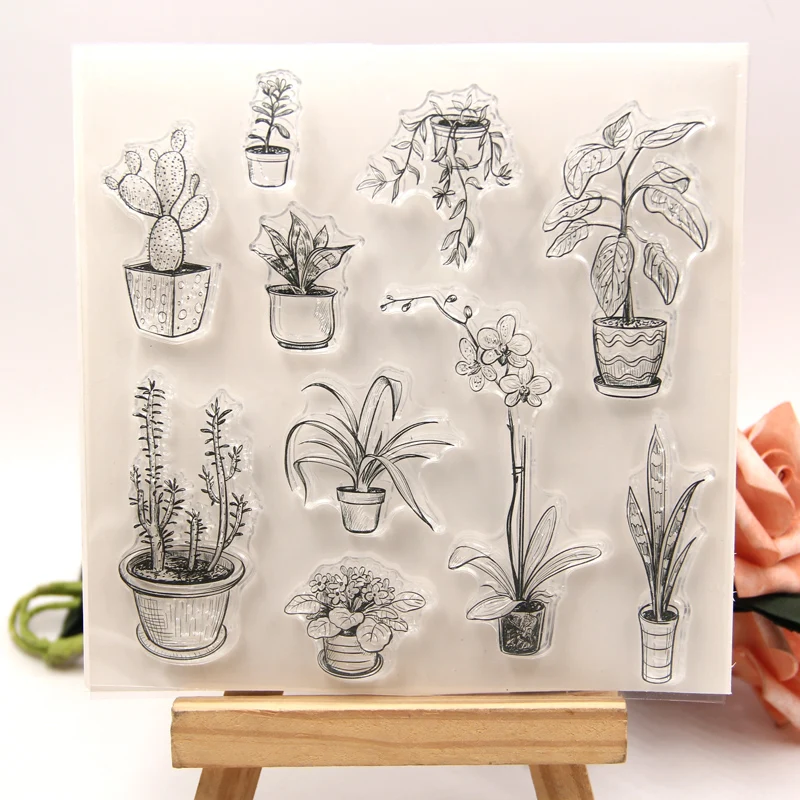 ZFPARTY  Plant pot Transparent Clear Silicone Stamps for DIY Scrapbooking/Card Making/Decorative sheets