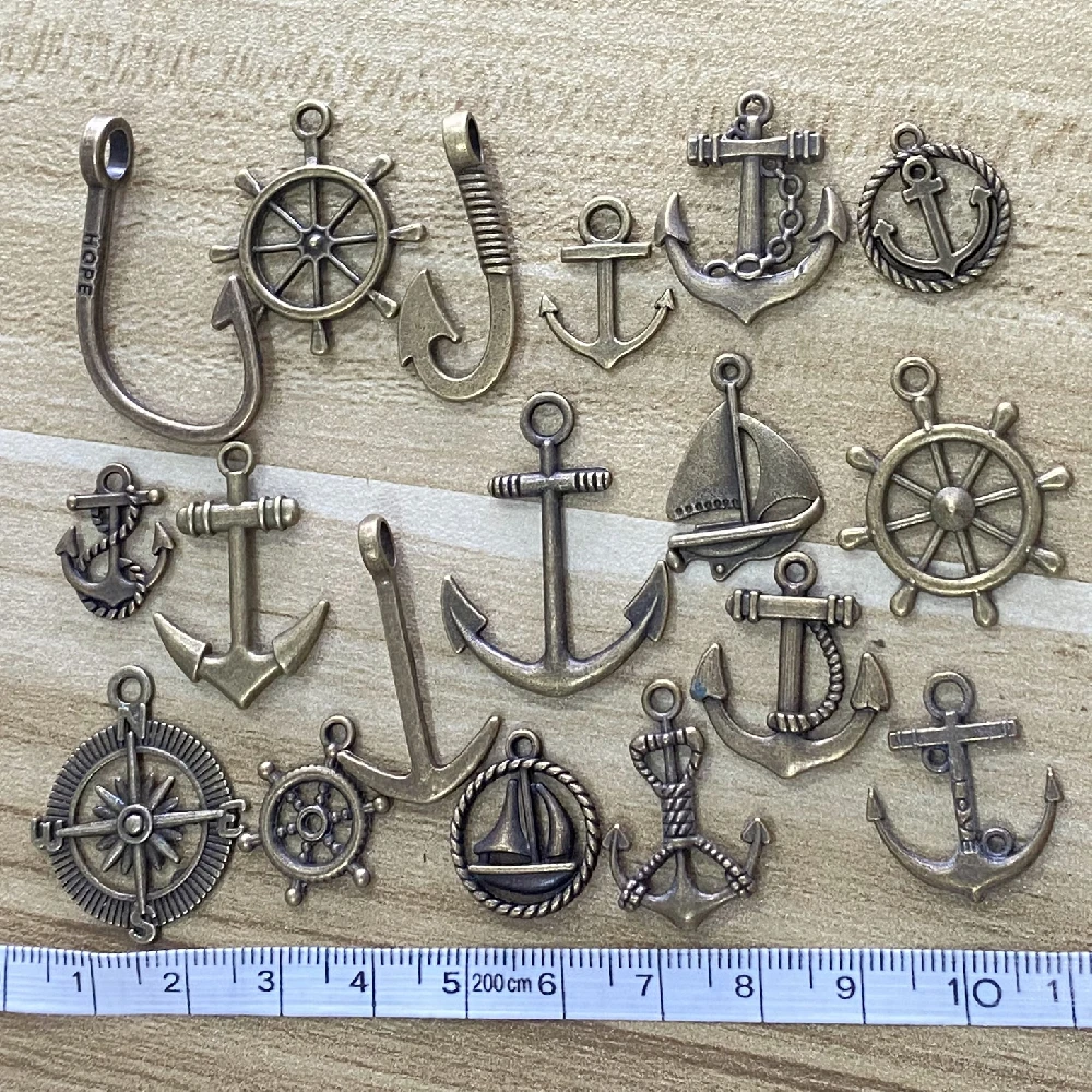 15pcs 10-20Types Mixed Anchor Pendant Rudder Compass Charms Steampunk For Jewelry Diy Making Findings