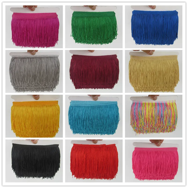 Wholesale 1yard/lot 10cm Polyester Tassel Lace Fringe Trimming Latin Dance Clothing Accessories DIY Curtain Decoration