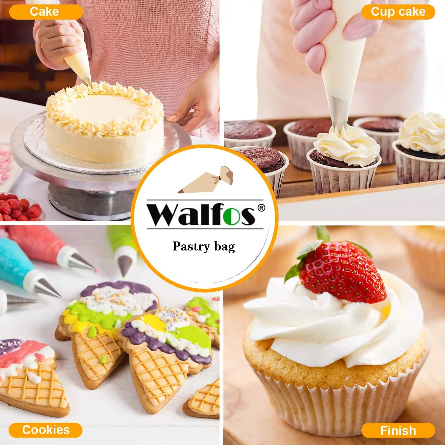 WALFOS 100Pcs Disposable Pastry Icing Piping Nozzles Bags Cream Squeeze Bag Cupcake Tip Cake Decorating Tools Thicken Anti Burst