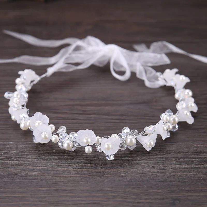 New Fashion Crystal Hair Band Headbands for Women Girls Handmade Wedding Hair Accessories White Pearl Flower Tiaras Crowns