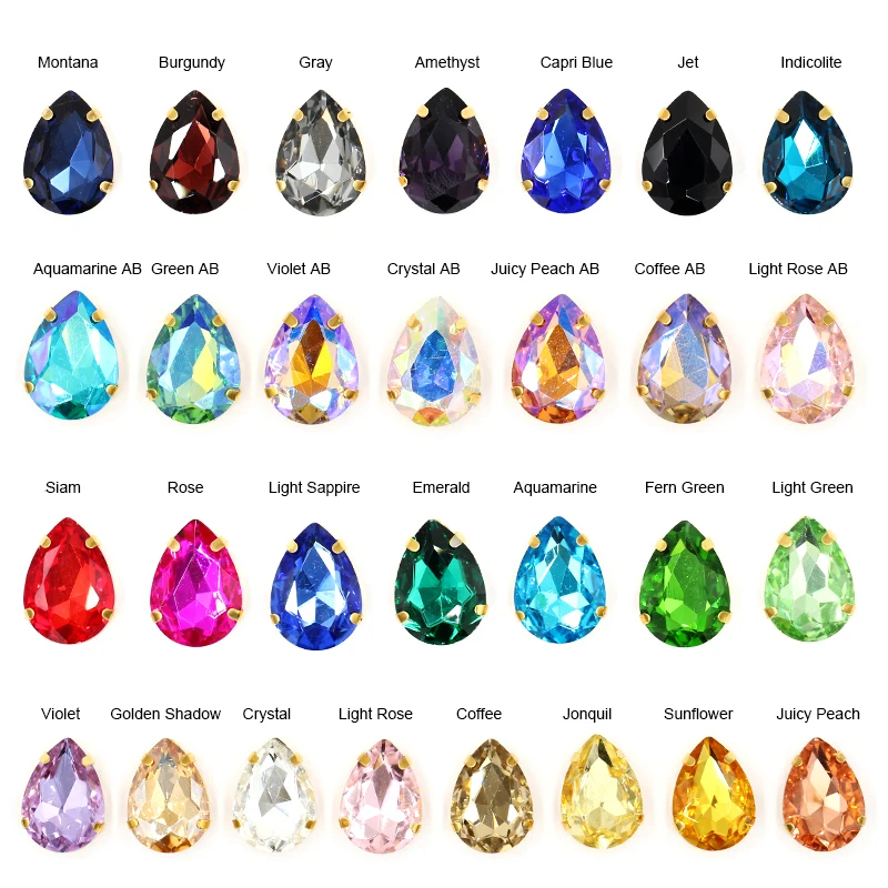 Drop Shape Mixed Color Strass Glass Sew-on Rhinestones with Claw for Diy Craft Christmas Clothing Garment Decoration Jewelry