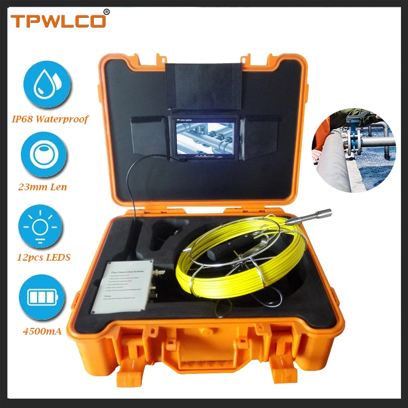 

23mm 1000TVL Endoscope Video Camera 7" Screen Industrial Pipe Sewer Inspection System 40m Cable DVR Function With 8GB Card