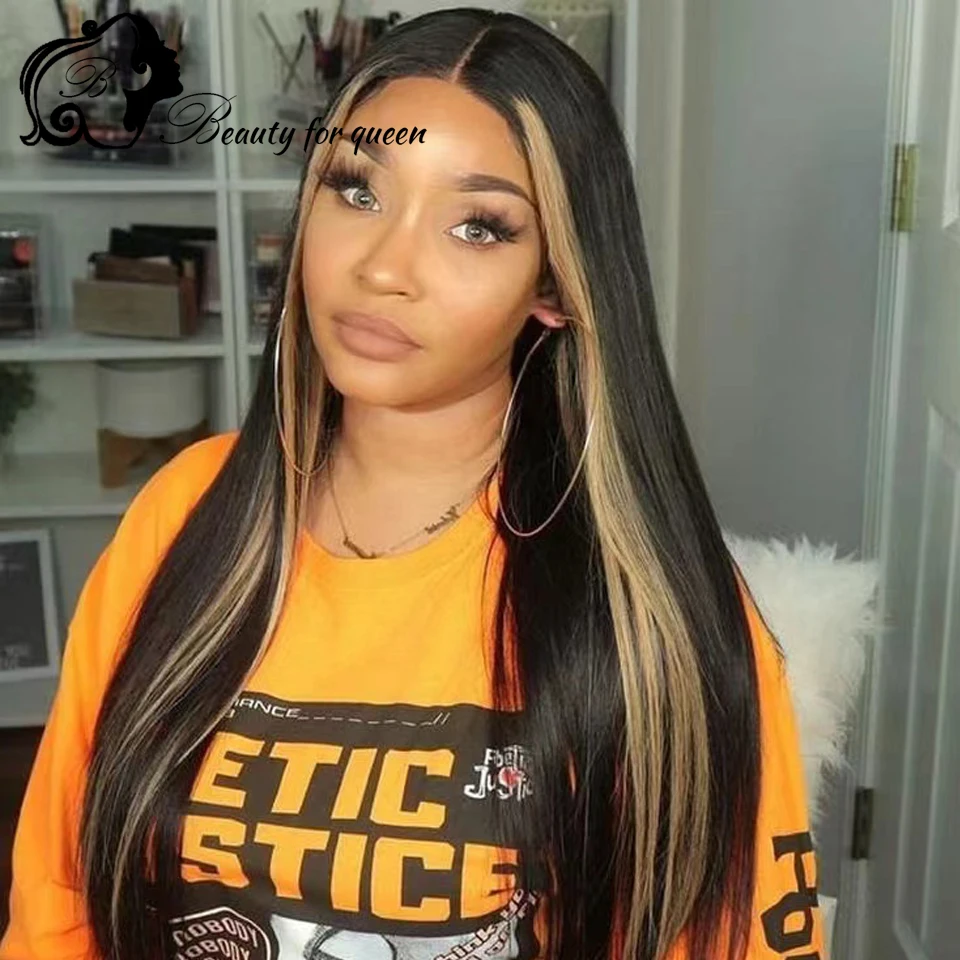 Colored Human Hair Wigs Straight HD Transparent Lace Frontal Wig Pre Plucked With Bleached Knots Remy Brazilian Hair Wigs 180%