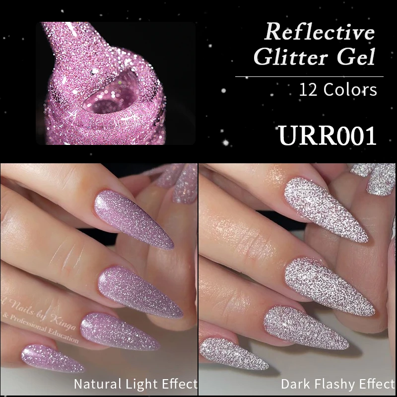 UR SUGAR 7.5ml Reflective Glitter Gel Pink Sequins Gel Nail Polish Soak Off UV Nail Gel Semi-permanent Nail Art Decoration