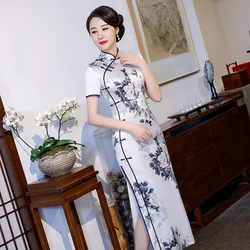 Chinese Traditional Style Sexy Slit Cheongsam Qipao Elegant китайское платье Vintage Slim Daily Spring Ципао Large-size плат