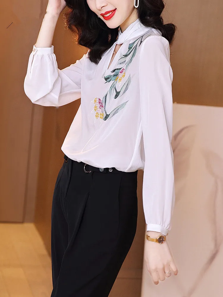 100% Real Silk Vintage Blouse Women Clothes 2020 Ladies Tops Spring Long Sleeve Shirt Women Blouses Elegant Shirts SJ19120113