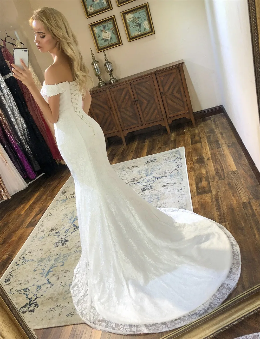 Robe de mariée en dentelle, col bateau, beau, nouveau style