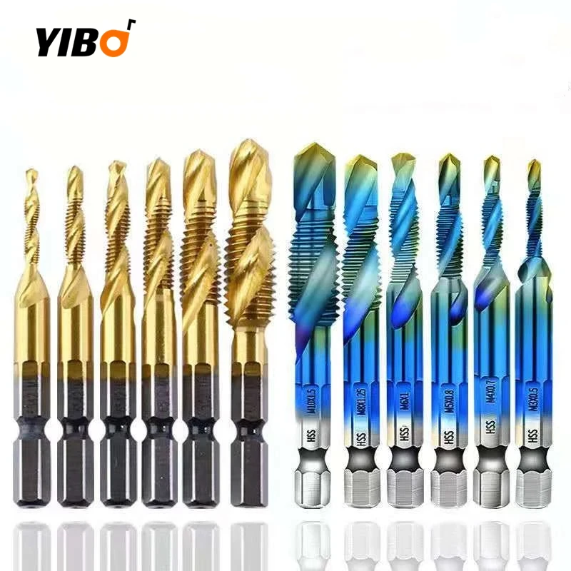 6PCS/Set HSS Drilling Tap Bits Thread Screw Tools Machine Taps M3-M10 Tap Drill Bits Shank Titanium Coated