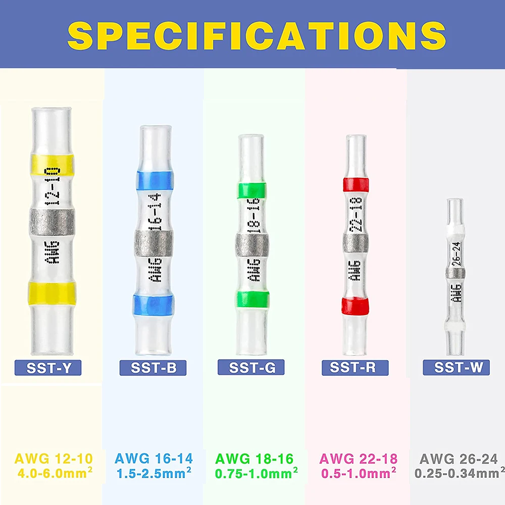 500PCS Solder Seal Wire Connectors,Marine Grade Waterproof Solder Wire Connectors, Heat Shrink Insulated Butt Splice Bagged