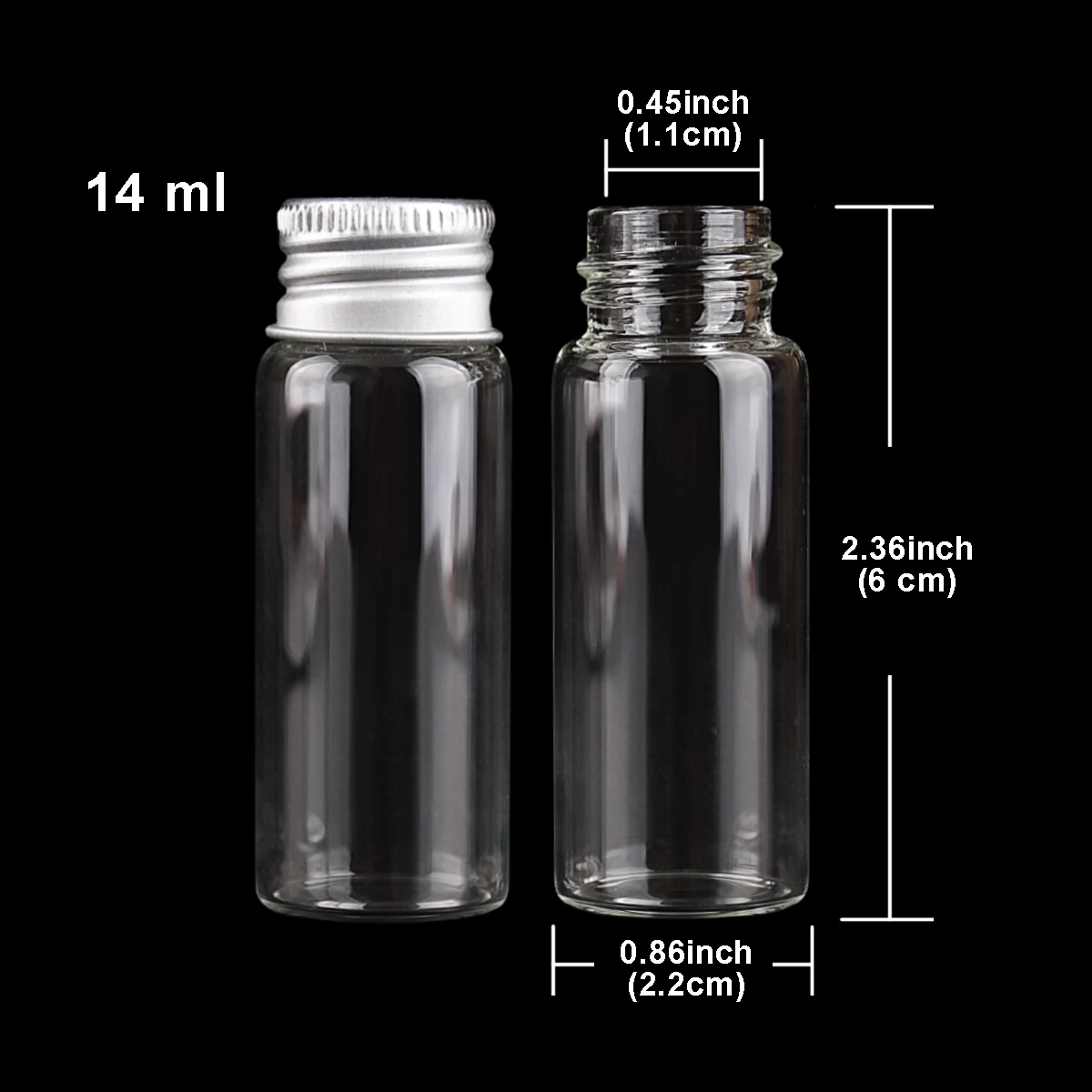 48pcs 14ml Glass Bottles with Aluminium Caps Mini Glass Jars Tiny Vials 22*60mm DIY Crafts