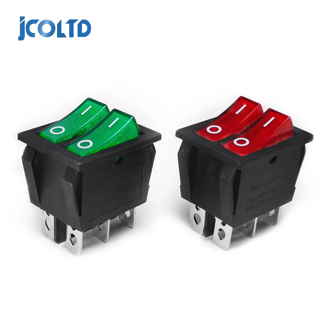 Double Boat Rocker Switch 6 Pin On-Off With Green Red Light 20A 125VAC