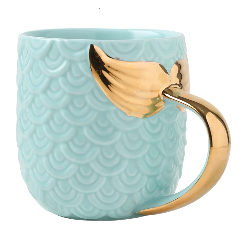 Creative Gold Coffee Mugs Mermaid Ceramic Cup Morning Milk Cup Travel mug Tea Cup Christms Gift For Girlfriend Tableware Decor