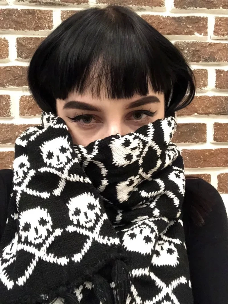 Dragon Skull Scarf Unisex Women Man Winter Knitted Pashmina Shawl