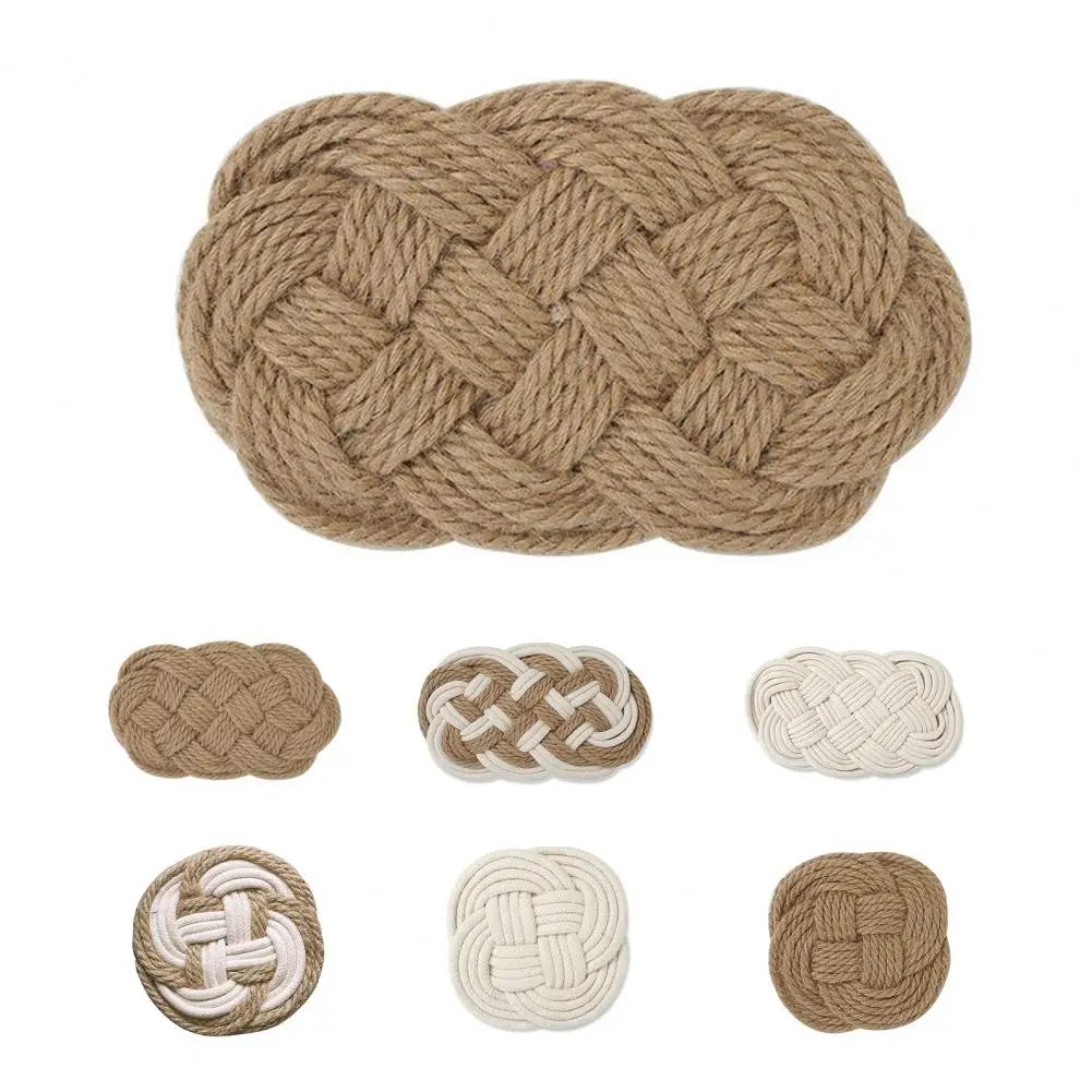 Mixed Color Oval Table Mats Non-Slip Table Dining Rattan Insulation Mats Cotton Thread Jute Cross Woven Table Coasters Pot Mats