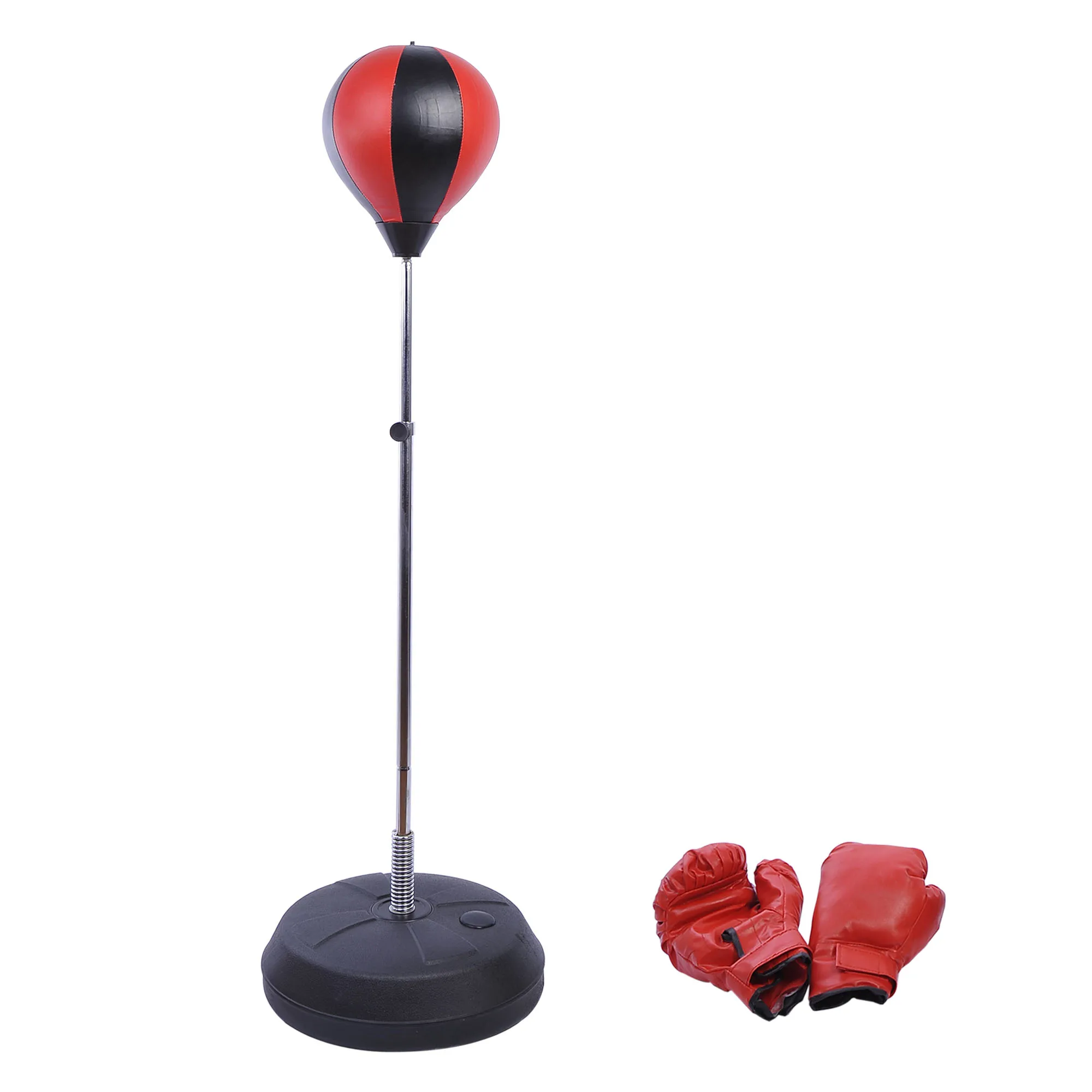 HOMCOM Saco de Boxeo de Pie Boxing Ball Entrenamiento MMA Deportes con Guantes y Mancha Altura Ajustable de 125-145cm