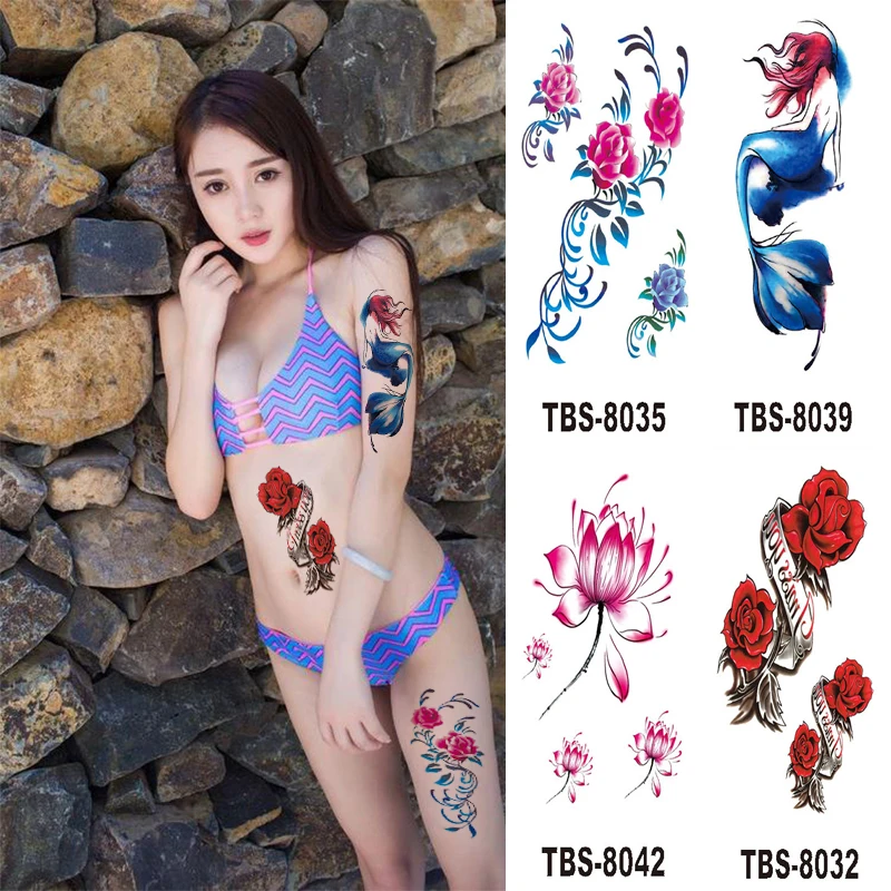 Tatouage Temporaire Femme Temporary Tattoos Butterfly Rose Tattoo Stickers Flowers Tatoo Body Decoration Fake Tattoo Body Art