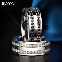 Wedding Rings for Men Women, 8mm Width Tungsten Carbide High Polished with White/Black CZ Stones, Customized