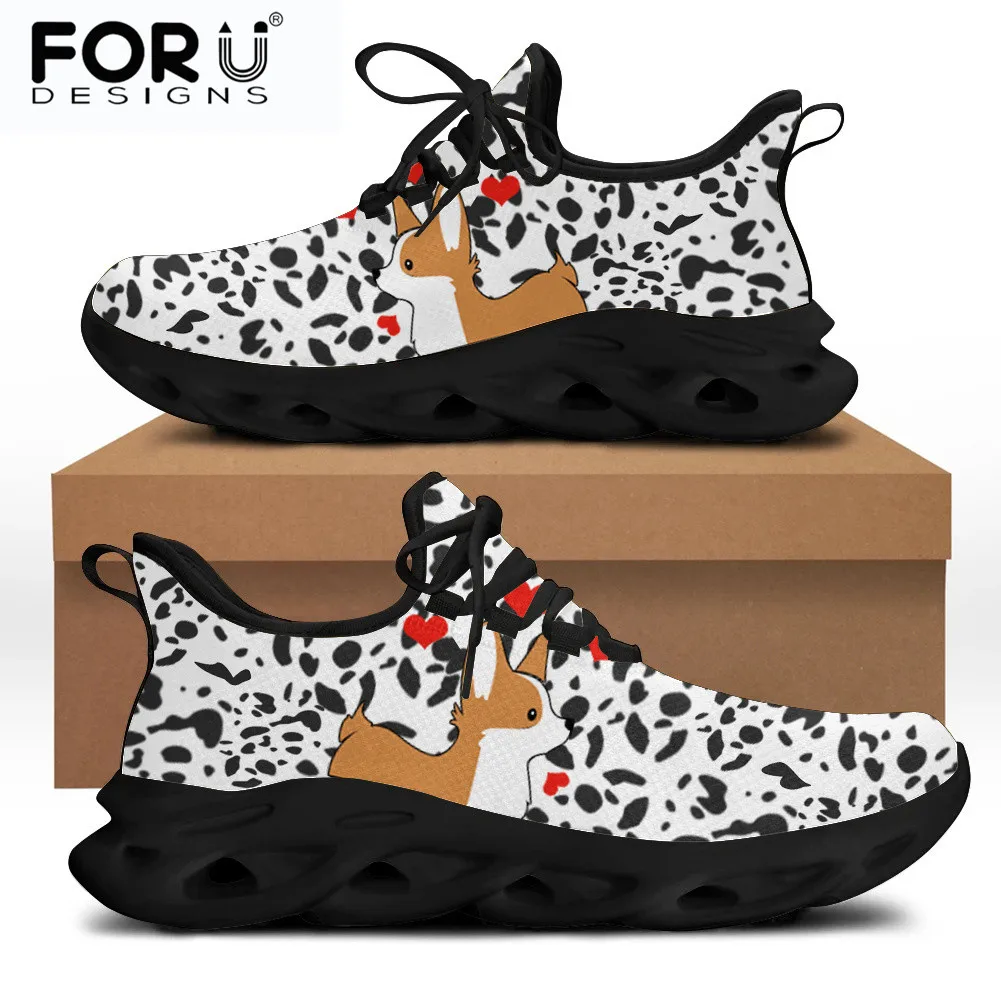 

FORUDESIGNS Cute Corgi Dog Spotted Background Breathable Lace-up for Teen Boy Wear-resistant Flat Lace Up Shoes Comfort Footwear