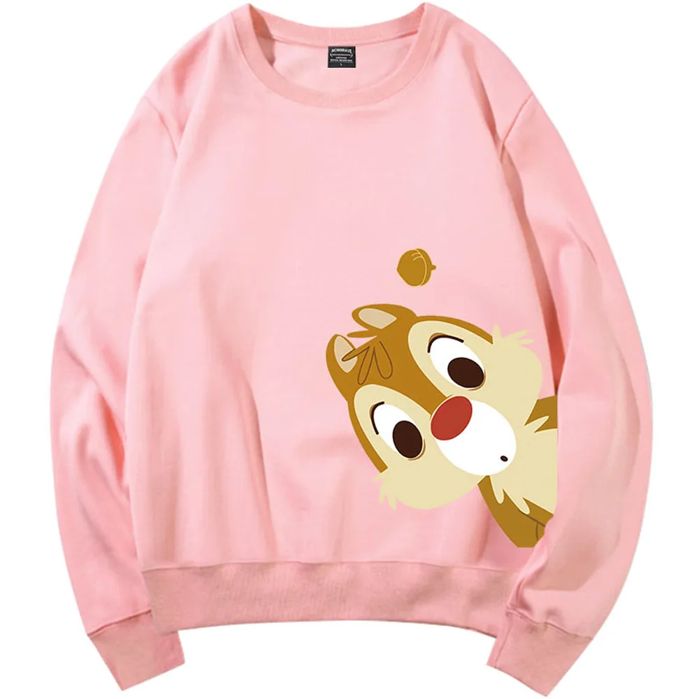 Disney Sweatshirt Chip \'n Dale Cartoon Print O-Neck Pullover Fashion Couples Unisex Women Long Sleeve Loose Tops 6 Colors Female