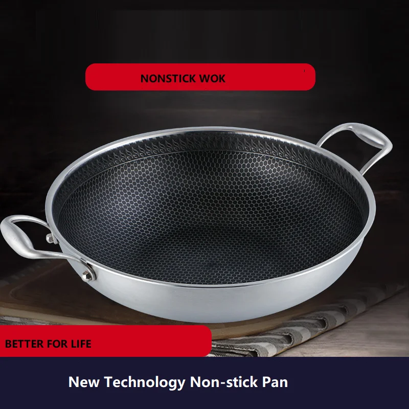 5ply-Material Kitchen Wok Stainless Steel Compound 34/40cm 304# Inox Big Wok No-coating Cooking Pot